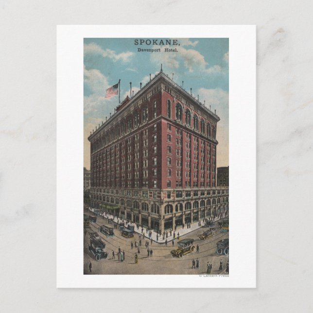 Cartão Postal Spokane, WA - Vista do Hotel Davenport (Frente)