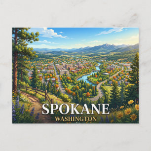 Cartão Postal Spokane Washington Viagem   Paisagem Urbana Cênica