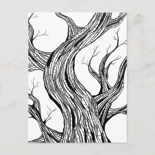 Cartão Postal Spooky Abstract Tree Pen Drawing Art (Frente)