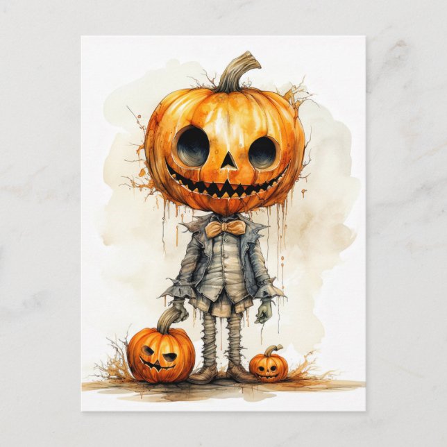 Cartão Postal Spooky Gothic Halloween Pumpkin Fiend (Frente)