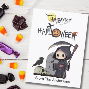Cartão Postal Spooky Grim Reaper Graveyard Gothic Kids Halloween