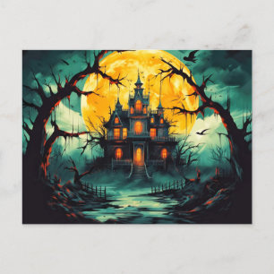 Cartão Postal Spooky Happy Halloween Haunted House