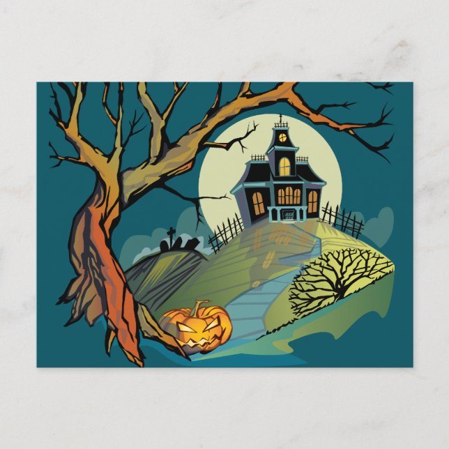 Cartão Postal Spooky Haunted House (Frente)