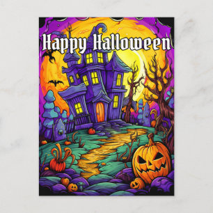 Cartão Postal Spooky Haunted House Feliz Dia das Bruxas
