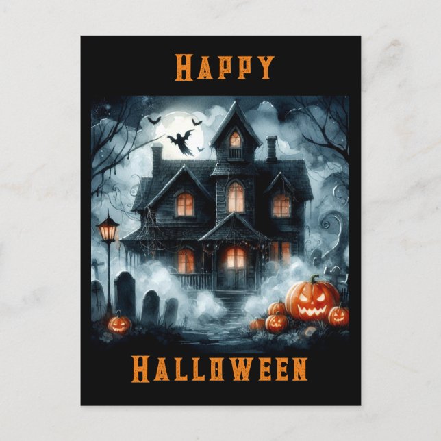 Cartão postal Spooky Haunted House Halloween AI (Frente)