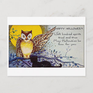 Cartão Postal Spooky Owl Vintage Halloween