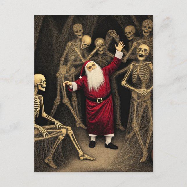 Cartão Postal Spooky Party with Santa and the Skeletons (Frente)