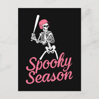 Cartão Postal Spooky Season | Baseball Skeleton Pink Hat