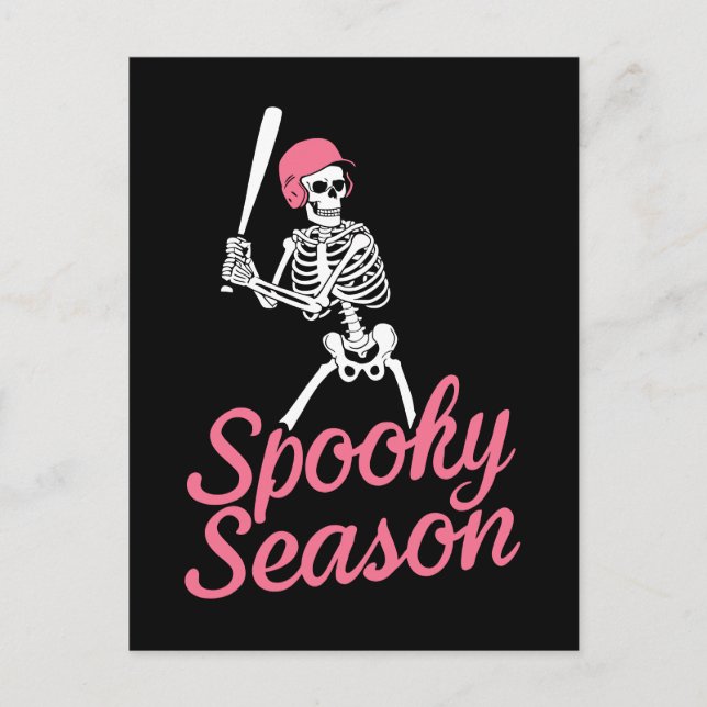 Cartão Postal Spooky Season | Baseball Skeleton Pink Hat (Frente)