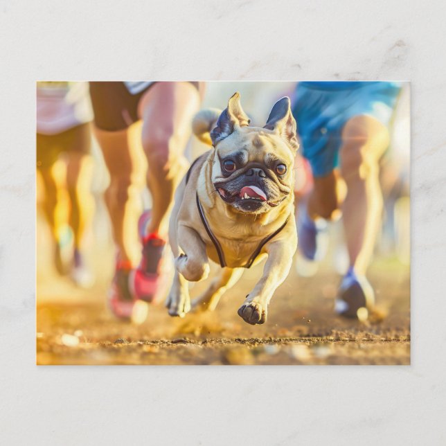 Cartão Postal Sporty Pug Running During Exercise (Frente)