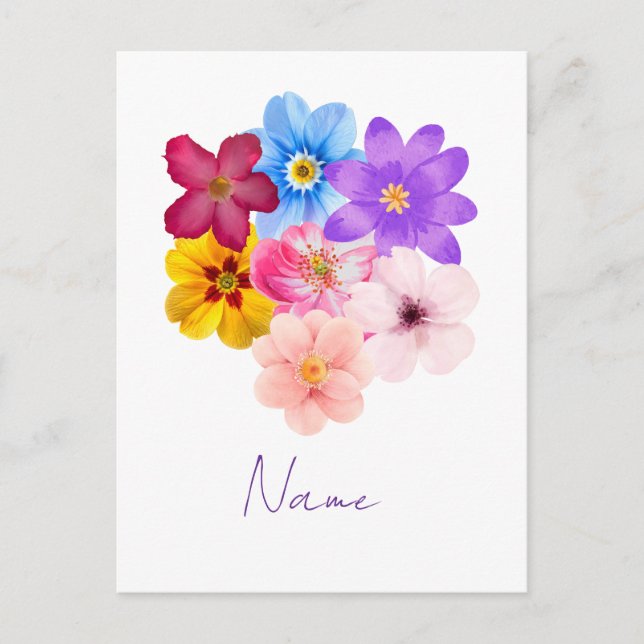 Cartão Postal Spring Harmony - Mixed Watercolor Flower Bouquet (Frente)