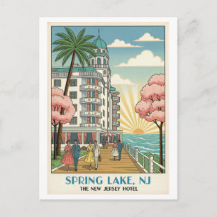 Cartão Postal Spring Lake NJ – Hotel Colorido Estilo Deco dos An