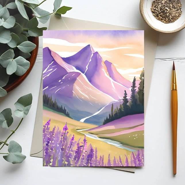Cartão Postal Spring Lavender | Glacier National Park Watercolor (Criador carregado)