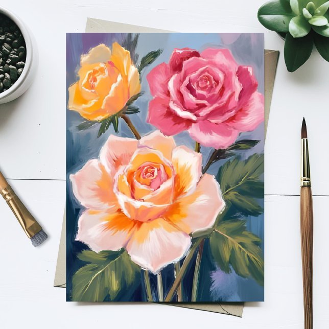 Cartão Postal Spring Roses | Floral Watercolor Painting Flower (Criador carregado)