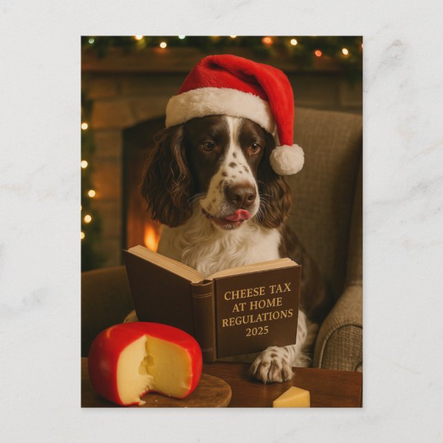 Cartão Postal Springer Spaniel  'Cheese Tax' Christmas postcard (Frente)