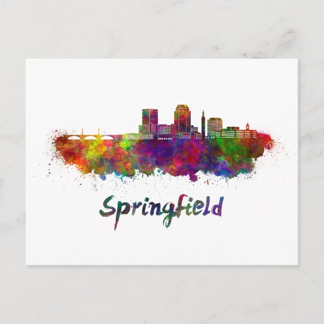 Cartão Postal Springfield MA skyline in watercolor (Frente)