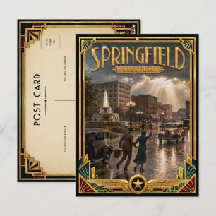 Cartão Postal Springfield Missouri Vintage Arte Deco Idade Doura