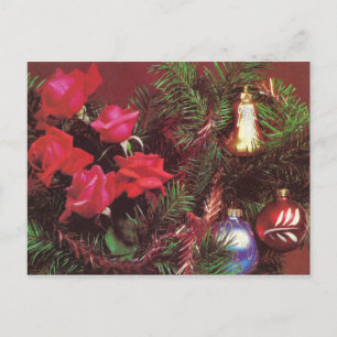 Cartão Postal Spruce com rosas e bolas