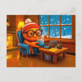 Cartão Postal Spy Crab Working Warm Indoors With Coffee