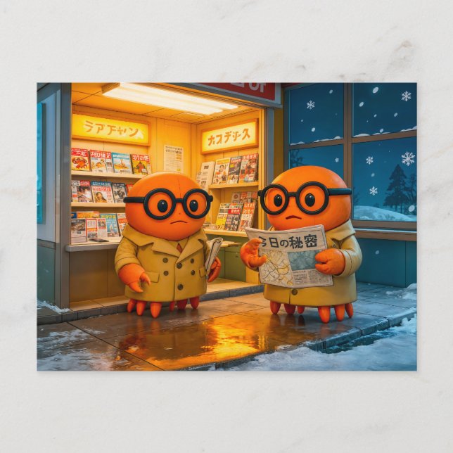 Cartão Postal Spy Crabs Investigating Colorful Japanese Newsstan (Frente)