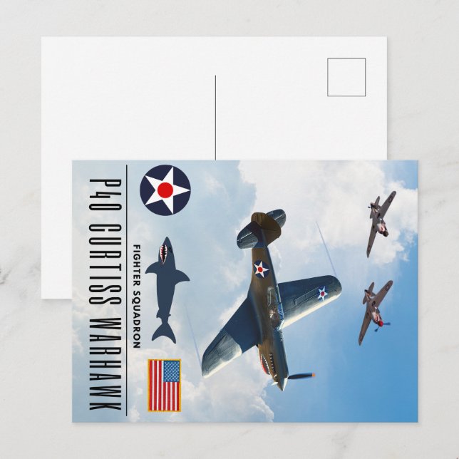CARTÃO POSTAL SQUADRON DE BRIGA DE WARHAWK P-40 CURTISS (Frente/Verso)