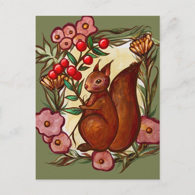 Cartão Postal Squirrel and Holly winter Red Squirrels            (Frente)