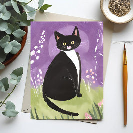 Cartão Postal Sr. Chonk | Gato Tuxedo Roxo Aquarela