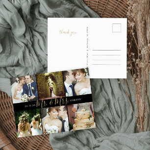 Cartão Postal Sr. e Sra. Photo Collage Wedding Obrigado