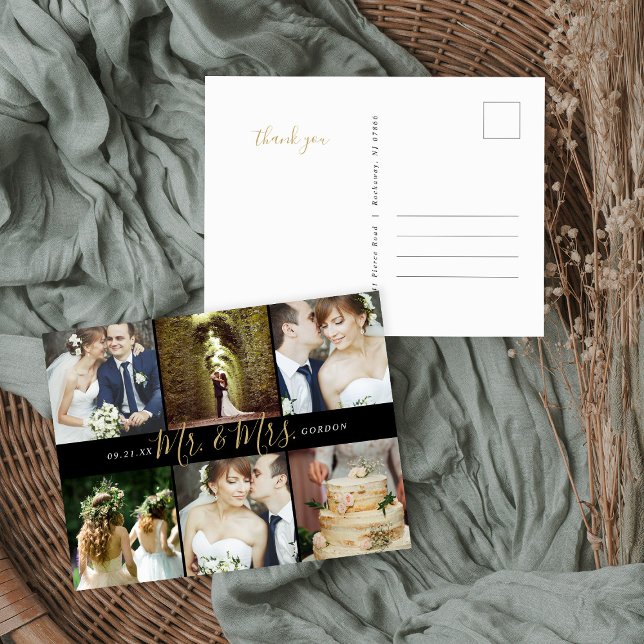 Cartão Postal Sr. e Sra. Photo Collage Wedding Obrigado (Criador carregado)