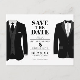 Cartão Postal Sr. & Mr. Modern Black Wedding Tux - Salvar a Data