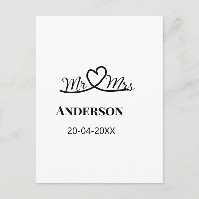 Cartão Postal Sr. & Sra. adicionar nome da família data ano casa (Frente)