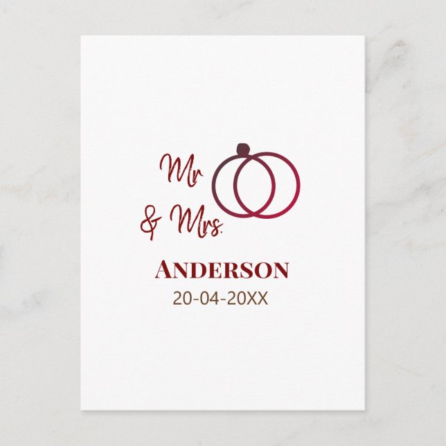 Cartão Postal Sr. & Sra. adicionar nome da família data ano casa (Frente)