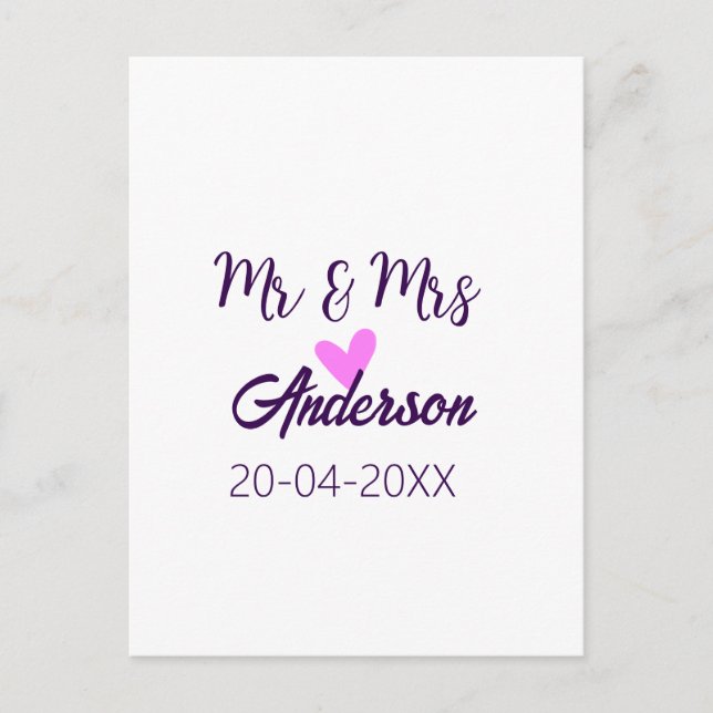 Cartão Postal Sr. & Sra. adicionar nome da família data ano casa (Frente)