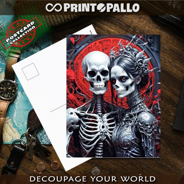 Cartão Postal Sra. e Sr. Skeleton em fundo vermelho (Criador carregado)