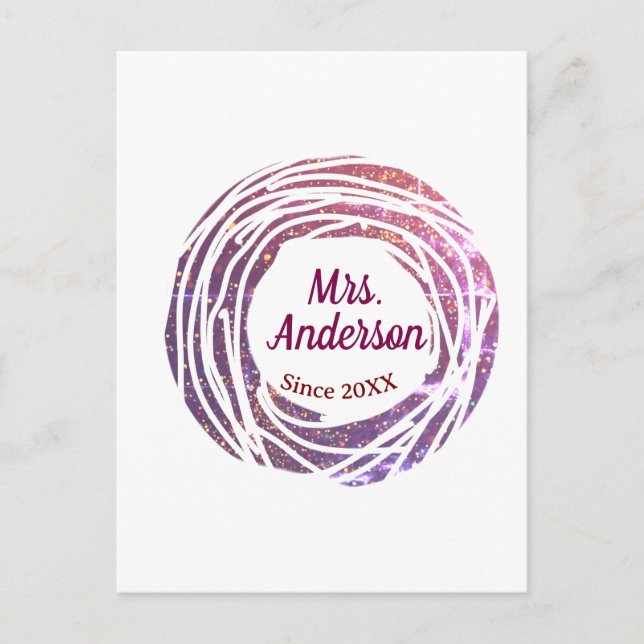 Cartão Postal Sra nome rosa bordo malva desde ano casamento noiv (Frente)