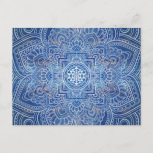 Cartão Postal Sri-yantra/Sri-Chakra Blue Watercolor