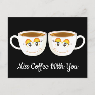 Cartão Postal Srta. Café com você preto com copos de café