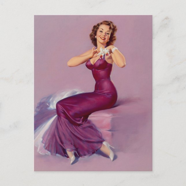 Cartão Postal Srta. Iris em vestido de beleza (Frente)