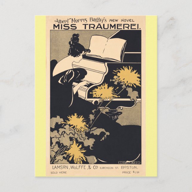 Cartão Postal Srta. Träumerei Jogando Piano, Ethel Reed (Frente)