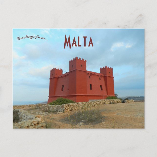 Cartão Postal St Agathas Tower The Red Tower Malta (Frente)