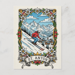 Cartão Postal St. Anton Áustria Esquiador Esqui