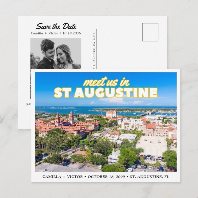 Cartão Postal St. Augustine Save the Date Retro Skyline Postcard (Frente/Verso)