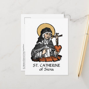 Cartão Postal St. Catarina de Siena com Coração com Crucifixo