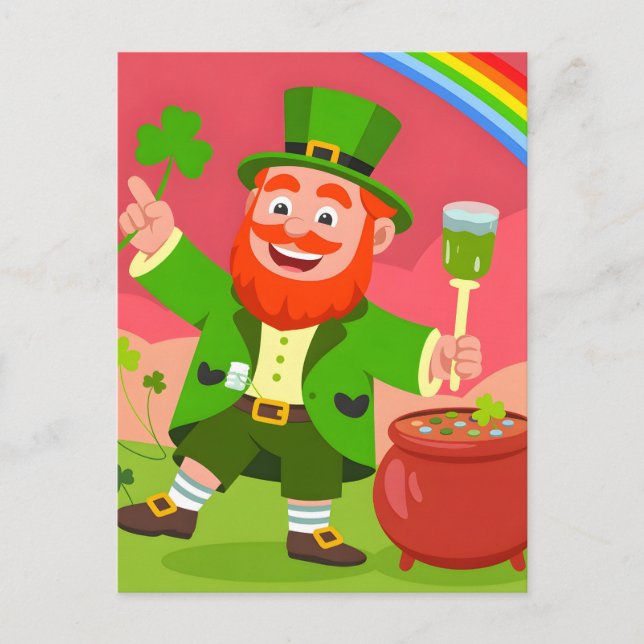 Cartão Postal St. Patrick's Day Leprechaun Illustration  (Frente)