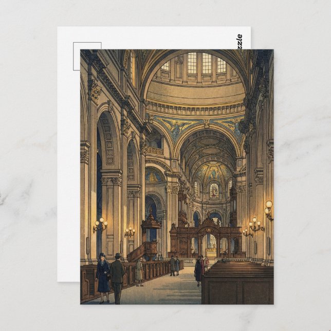 Cartão Postal St Pauls Cathedral Japanese Woodblock Print (Frente/Verso)