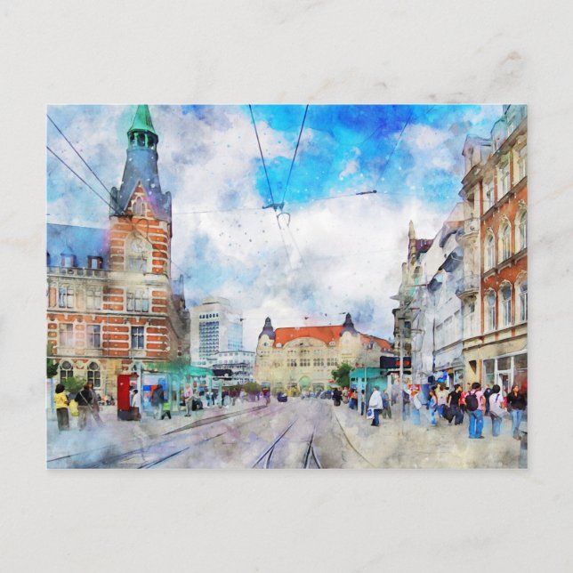 Cartão Postal Stadtansicht von Erfurt em Thüringen. Aquarell. (Frente)