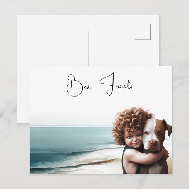 Cartão Postal Staffordshire Pitbull & Boy Keepsasakatarn (Frente/Verso)