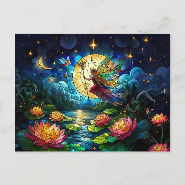 Cartão Postal Stained Glass Moonlight Flight Fairy (Frente)