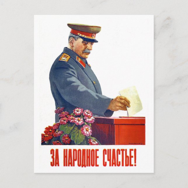 Cartão Postal Stalin que vota, propaganda soviética velha (Frente)