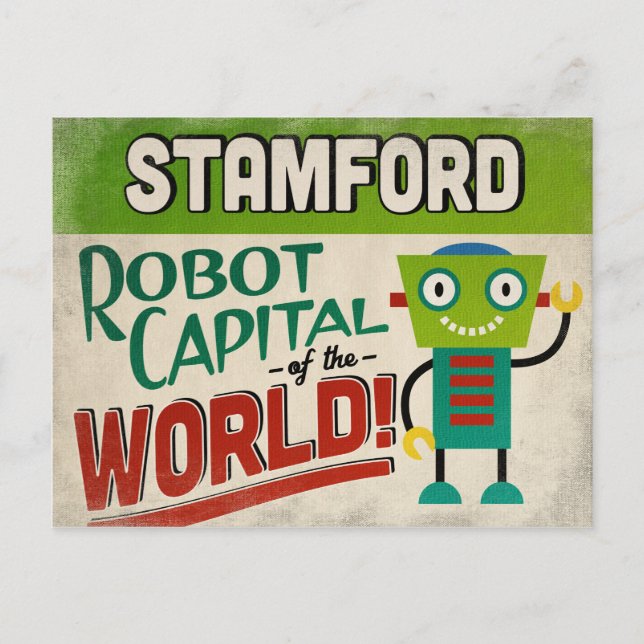 Cartão Postal Stamford Connecticut Robot - Engraçado Vintage (Frente)